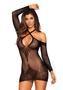 Leg Avenue Seamless Lace And Net Long Sleeved Mini Dress With Keyhole Twist Halter And Eyelet Trim - O/s - Black
